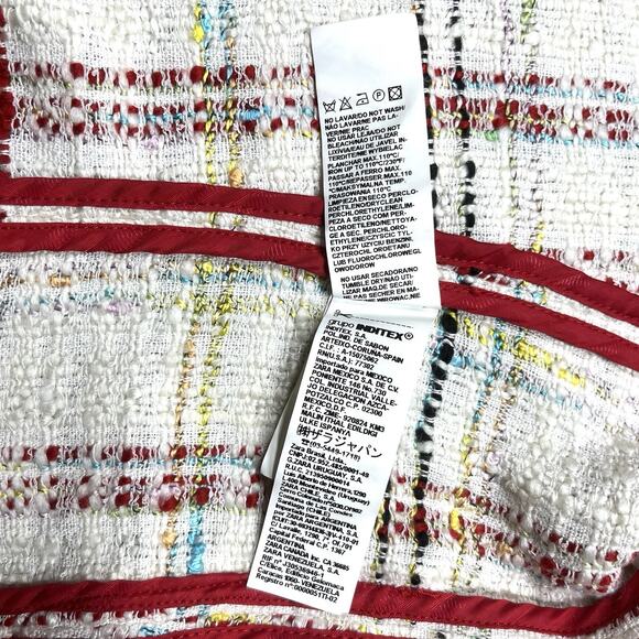 Zara Cream Red Plaid Boucle Cropped Tweed Blazer Jacket Sz 6 Deconstructed Chic - Picture 14 of 14